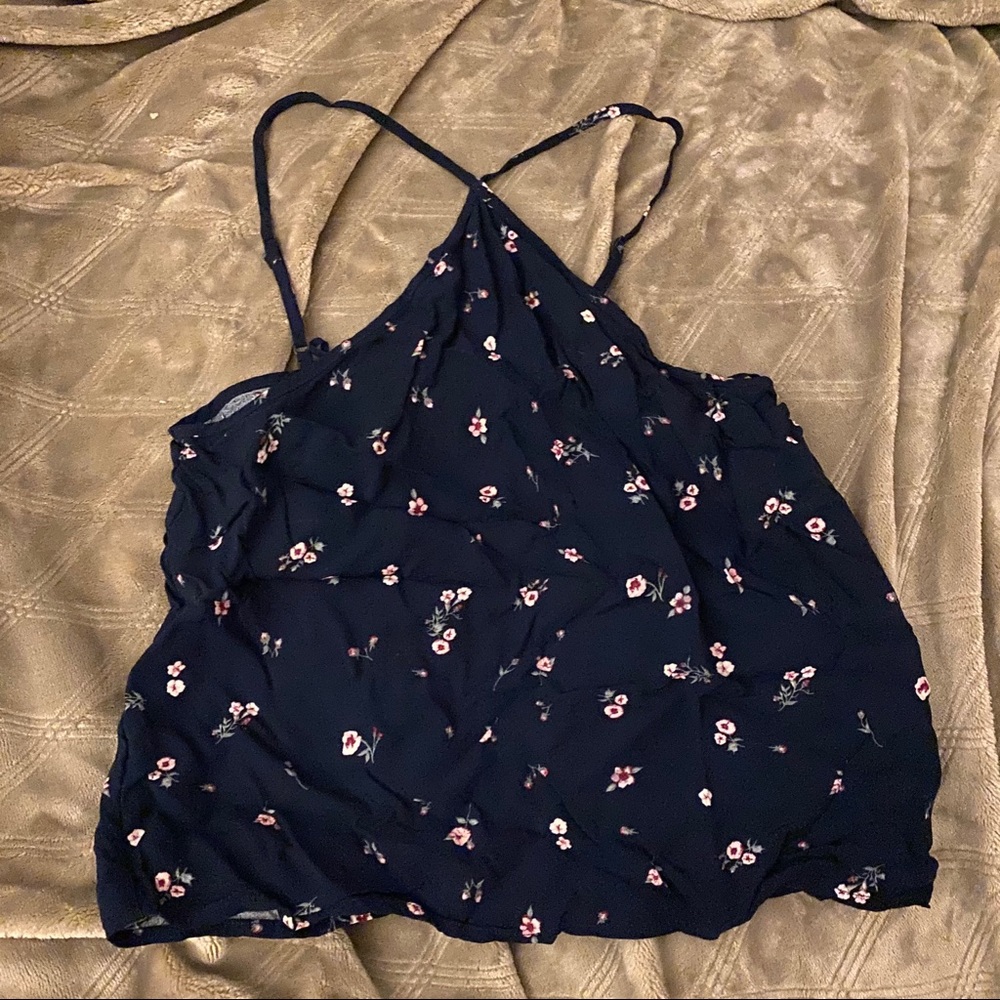 Garage Halter Floral Tank Top Navy Blue XS